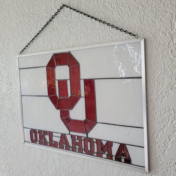VTG University of Oklahoma OU Sooners Stained Glass Hanging Panel Aluminum 22x16 - Picture 4 of 14